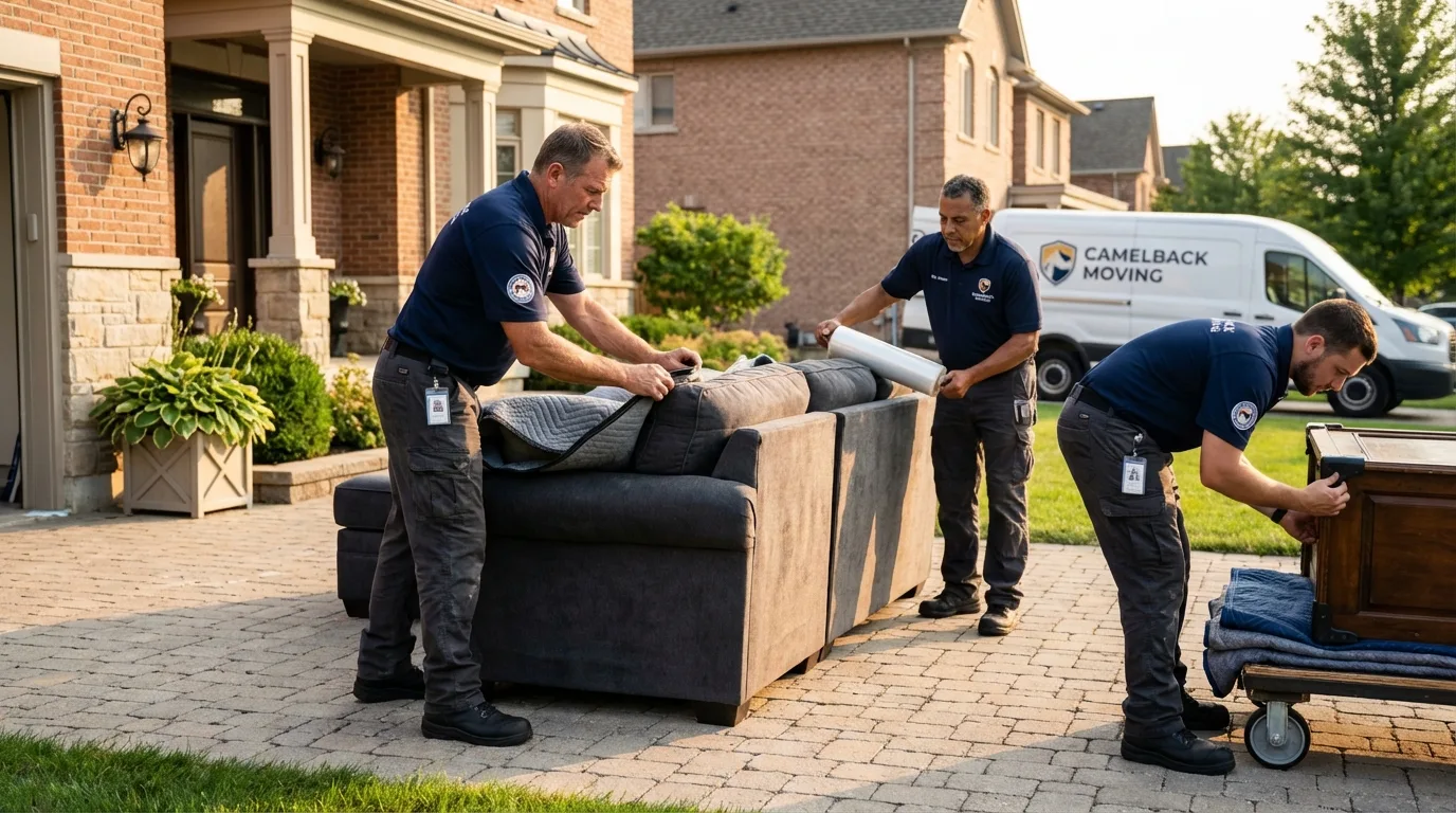 Large estate moving crew wrapping furniture in Comfort, TX